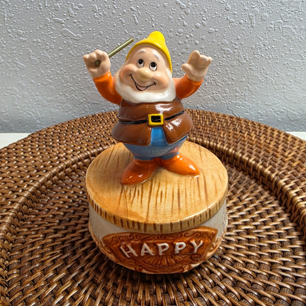 Vintage Schmid Disney Snow White Happy Dwarf Music Box 'Whistle A Happy Tune'